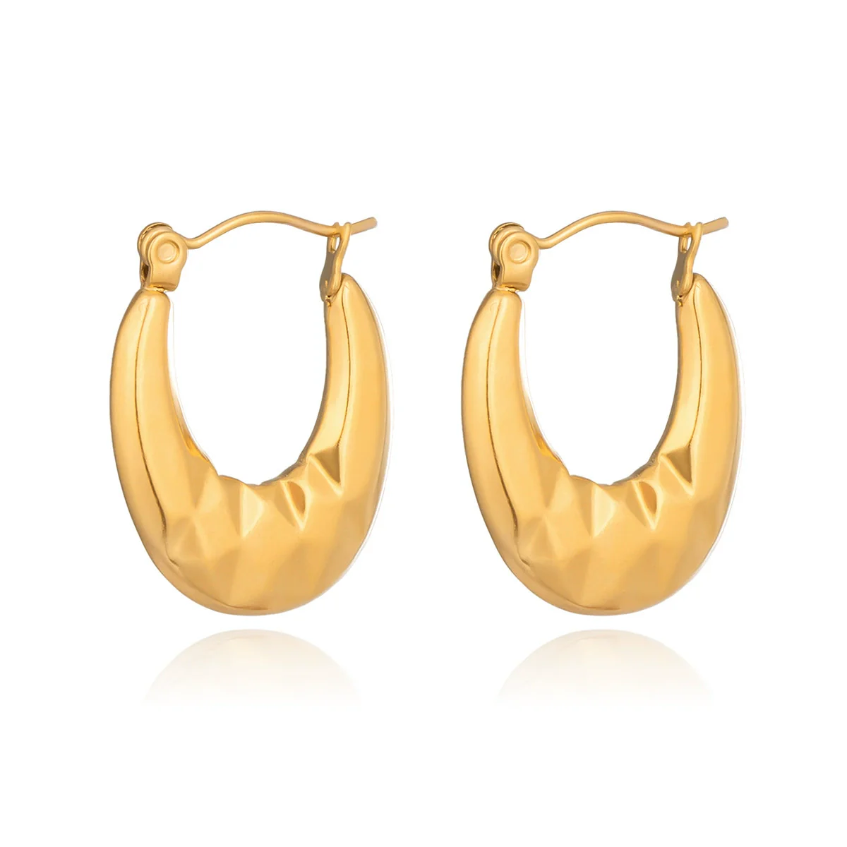 Wholesale Simple Geometric Ushaped Plaid Stainless Steel Earrings With Pvd Furnace Vacuum Real Gold Plating For Women - Image 5