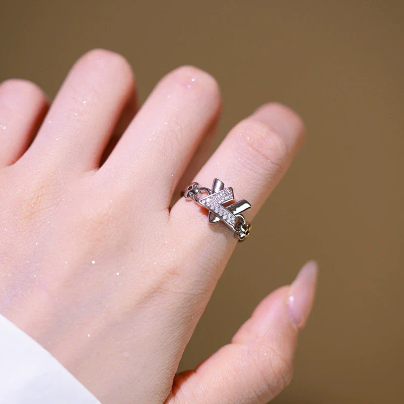 Wholesale Simple Gold Plated Copper Xshaped Micropaved Zircon Rivet Bracelet Ring Set With Letter Number Text Pattern For Unisex In Light Luxury Style - Image 3