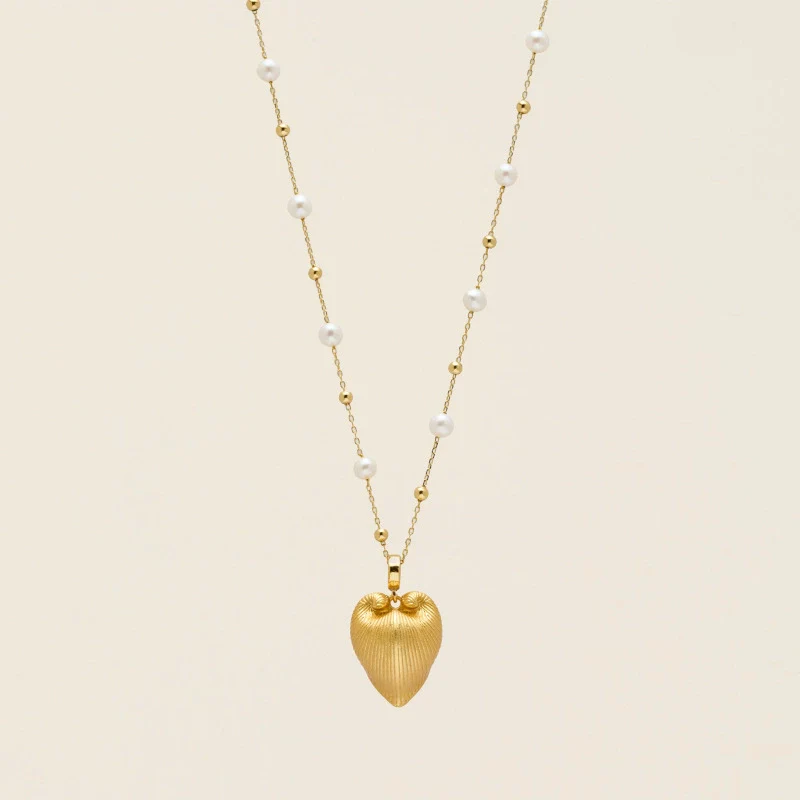Wholesale Simple Heart Shape Gold Electroplated Copper Pearl Necklace For Unisex - Image 9