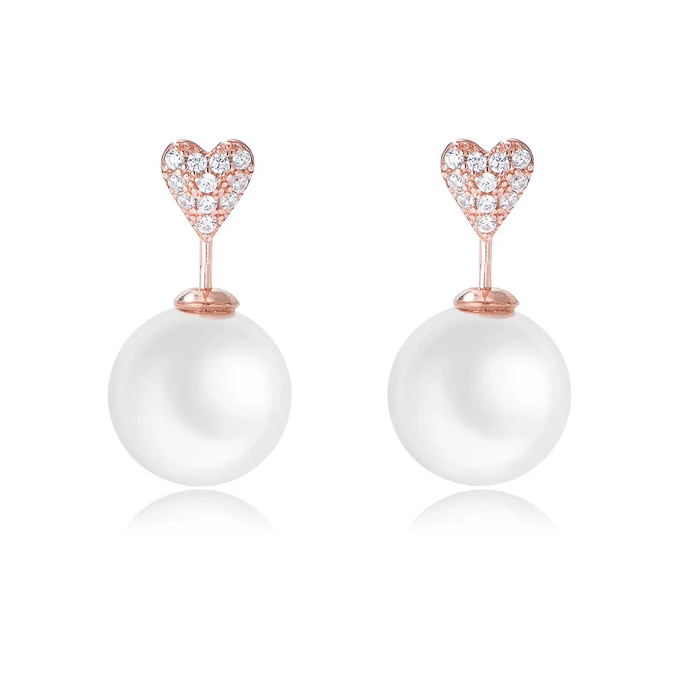 Wholesale Simple Heartshaped Diamondset Pearl Earrings For Women Made Of 925 Sterling Silver - Image 5