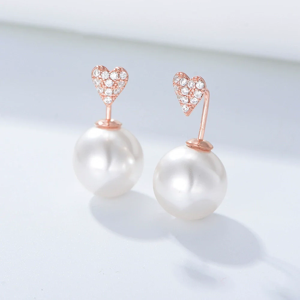 Wholesale Simple Heartshaped Diamondset Pearl Earrings For Women Made Of 925 Sterling Silver - Image 6