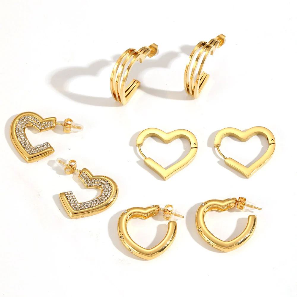 Wholesale Simple Heartshaped Titanium Steel And Stainless Steel Earrings For Women With Vacuum Real Gold Plating - Image 3