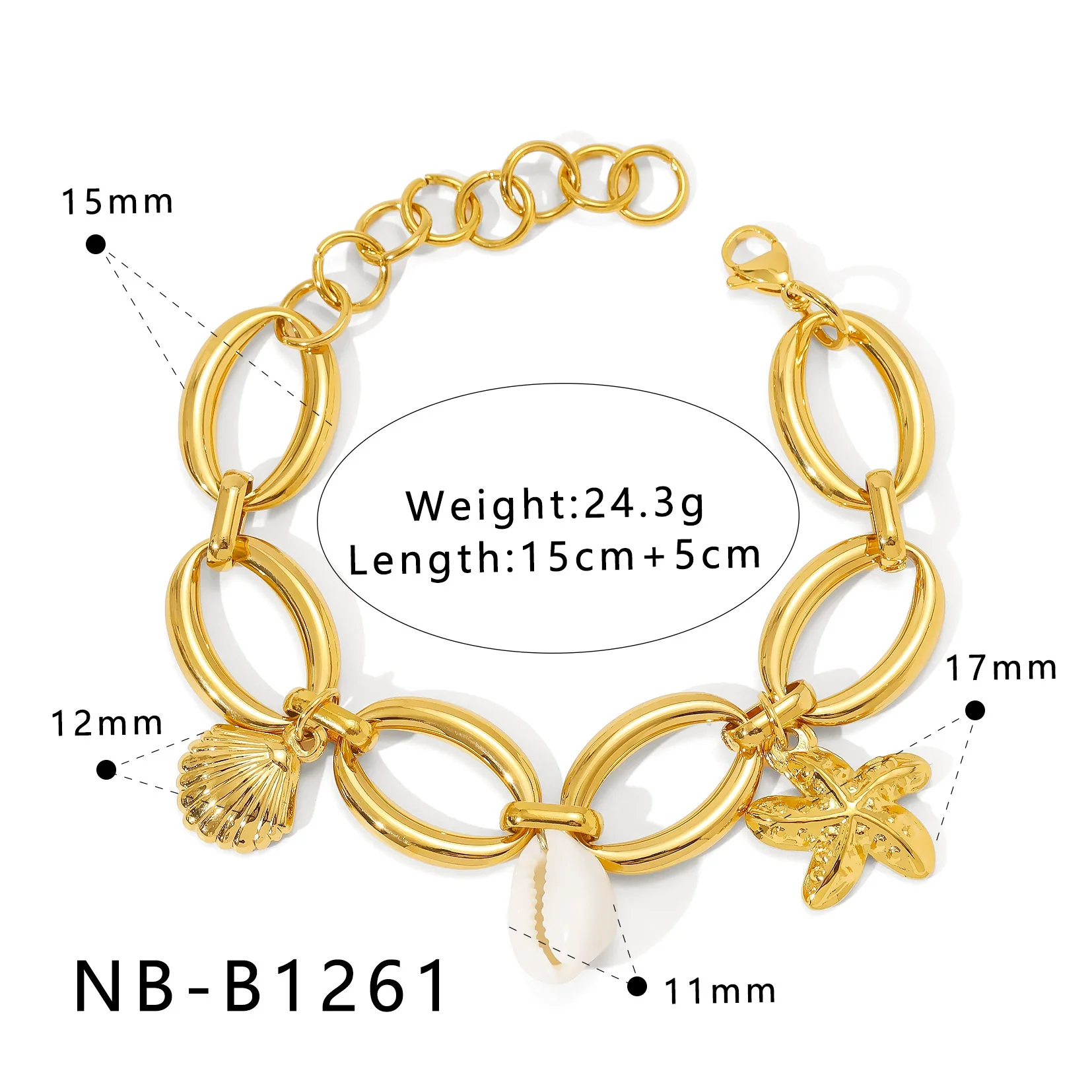 Wholesale Simple Irregular Geometric Heart Fivepointed Star Moon Pendant 18K Vacuum Plated Stainless Steel Unisex Bracelet - Image 6