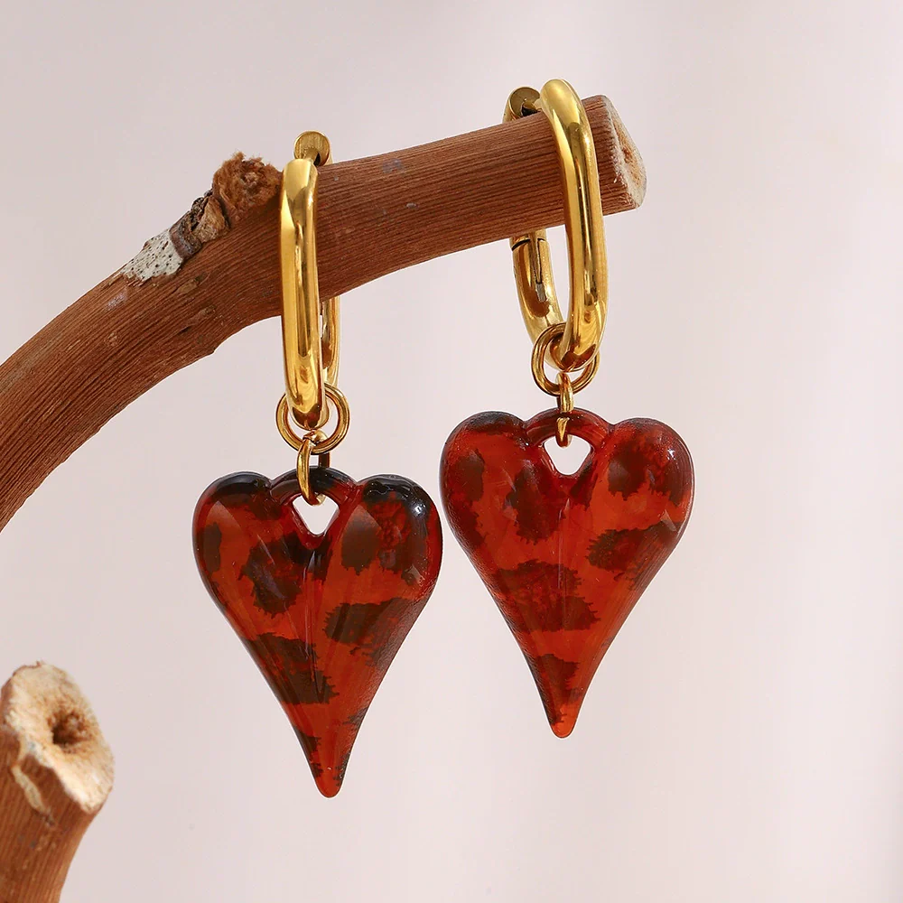 Wholesale Simple Light Luxury Geometric Heart Shaped Stainless Steel Electroplated Long Ushaped Earrings For Women