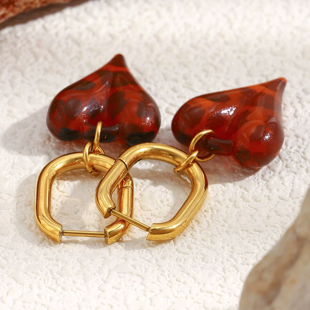 Wholesale Simple Light Luxury Geometric Heart Shaped Stainless Steel Electroplated Long Ushaped Earrings For Women - Image 3