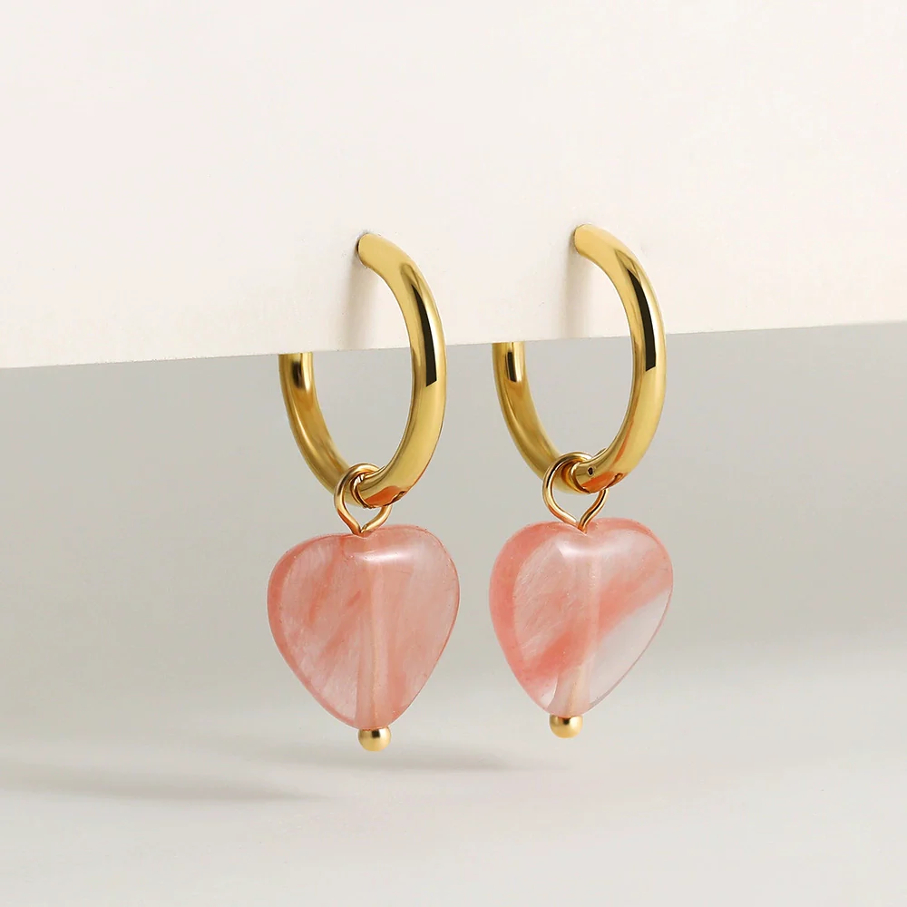 Wholesale Simple Light Luxury Heart Pendant Earrings Copper Electroplated Natural Stone Jewelry - Image 2