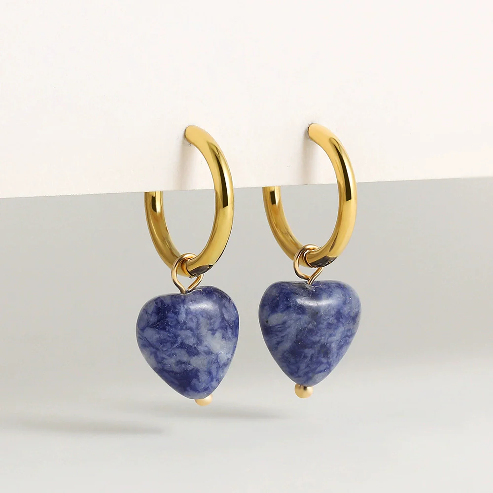 Wholesale Simple Light Luxury Heart Pendant Earrings Copper Electroplated Natural Stone Jewelry - Image 3