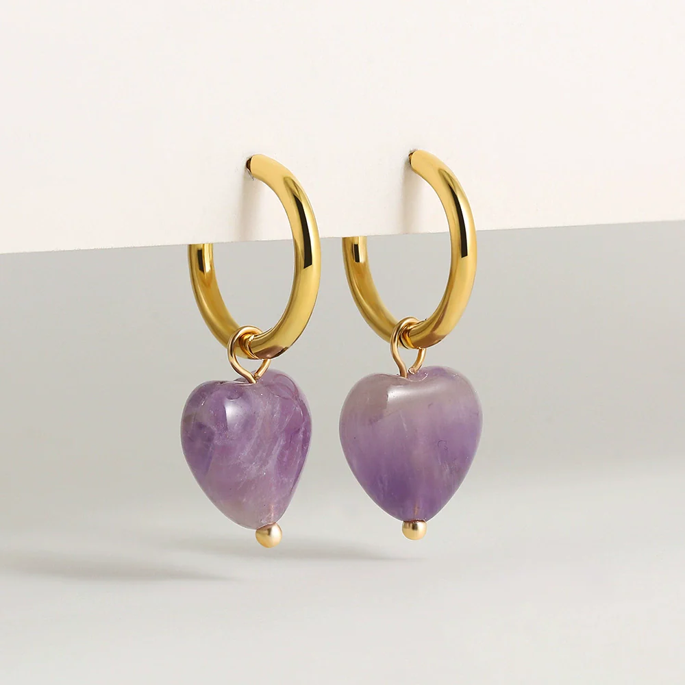 Wholesale Simple Light Luxury Heart Pendant Earrings Copper Electroplated Natural Stone Jewelry - Image 4