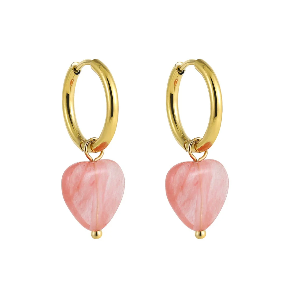 Wholesale Simple Light Luxury Heart Pendant Earrings Copper Electroplated Natural Stone Jewelry - Image 5