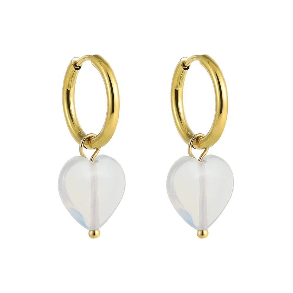 Wholesale Simple Light Luxury Heart Pendant Earrings Copper Electroplated Natural Stone Jewelry - Image 6