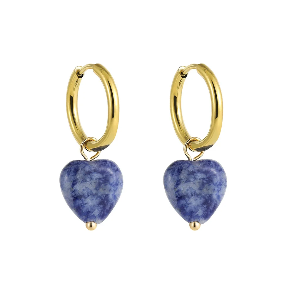 Wholesale Simple Light Luxury Heart Pendant Earrings Copper Electroplated Natural Stone Jewelry - Image 7