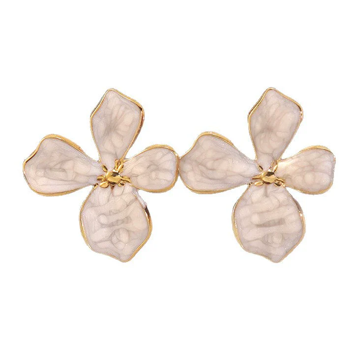 Wholesale Simple Plants And Flowers Dripping Oil Stainless Steel Flower Necklace And Earrings Set For Women - Image 5