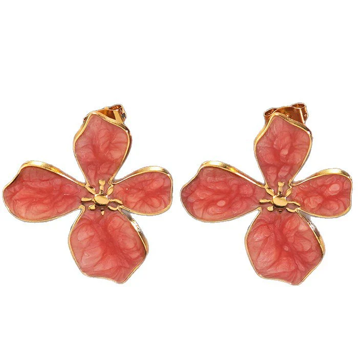 Wholesale Simple Plants And Flowers Style Dripping Oil Stainless Steel Flower Necklace And Earrings Set Jewelry Accessories For Women - Image 5