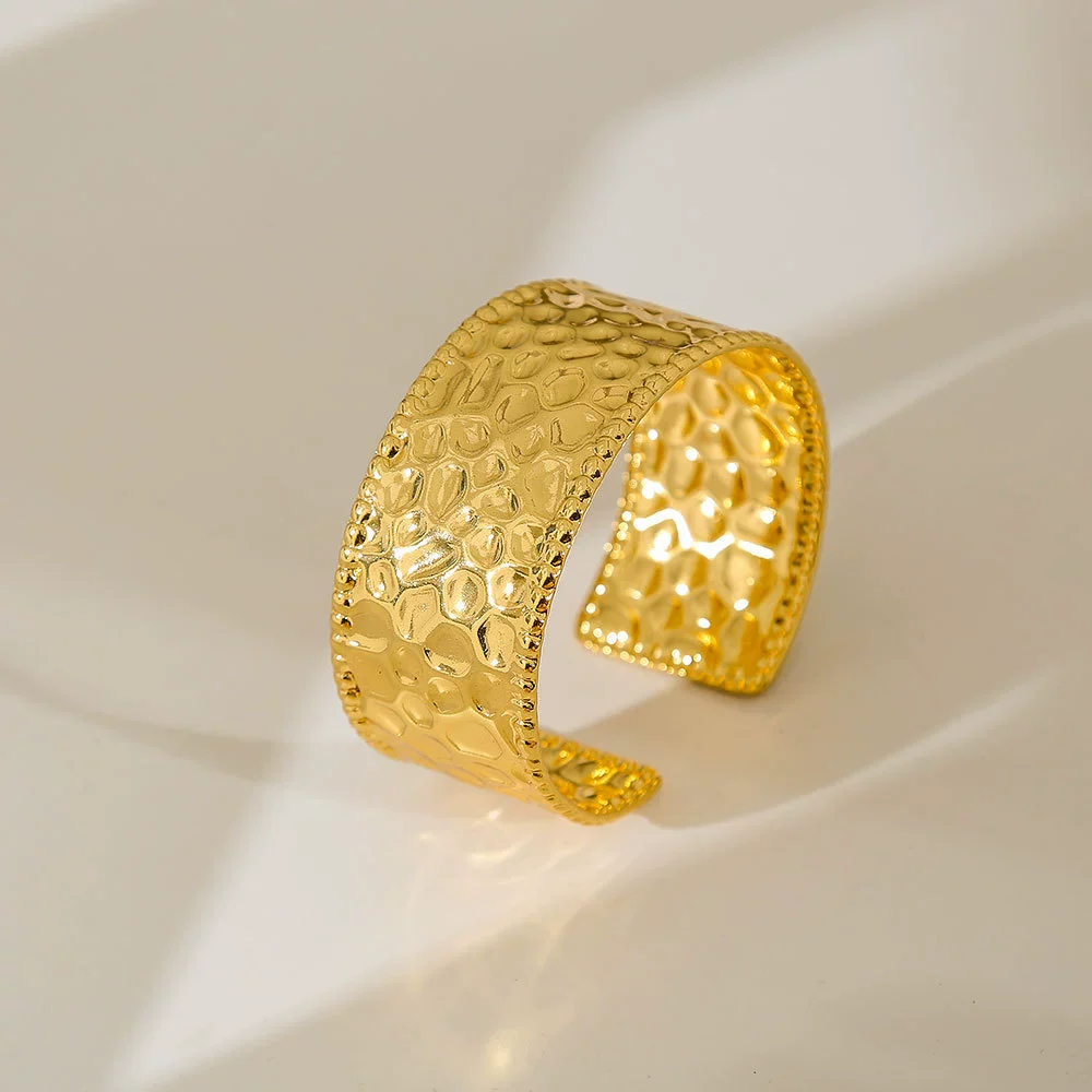 Wholesale Simple Stainless Steel 18K Gold Plated Open Wave Glossy Bracelet For Women - Image 11