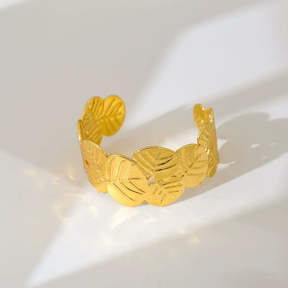 Wholesale Simple Stainless Steel 18K Gold Plated Open Wave Glossy Bracelet For Women - Image 15