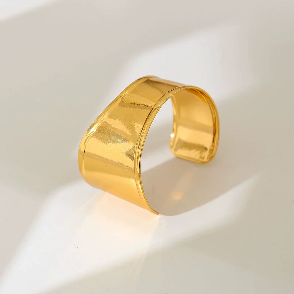 Wholesale Simple Stainless Steel 18K Gold Plated Open Wave Glossy Bracelet For Women - Image 7