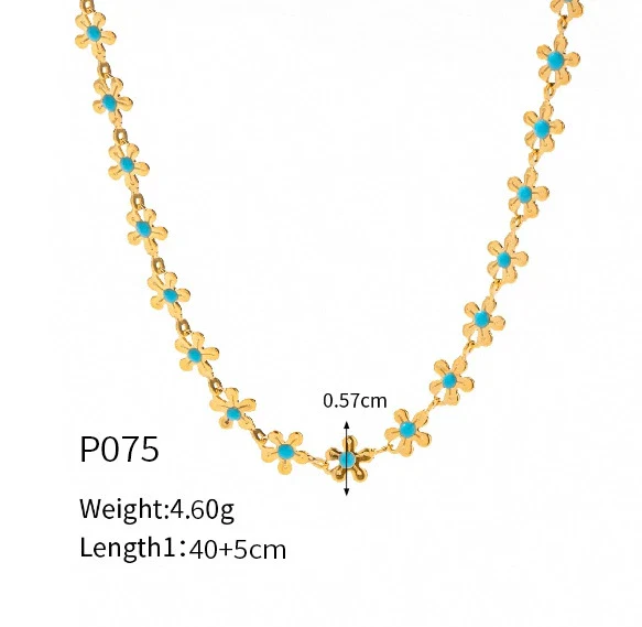 Wholesale Simple Style Electroplated Titanium Steel Flower Blue Oil Drop Women's Jewelry Set Of Necklace And Bracelet - Image 7