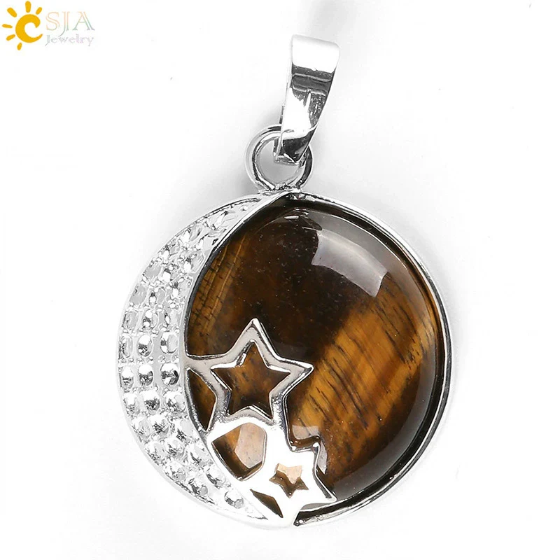 Wholesale Simple Style Natural Semiprecious Stone And Copper Accessories Pendant Necklace With Hollow Back Round Moon Star Design For Women - Image 10