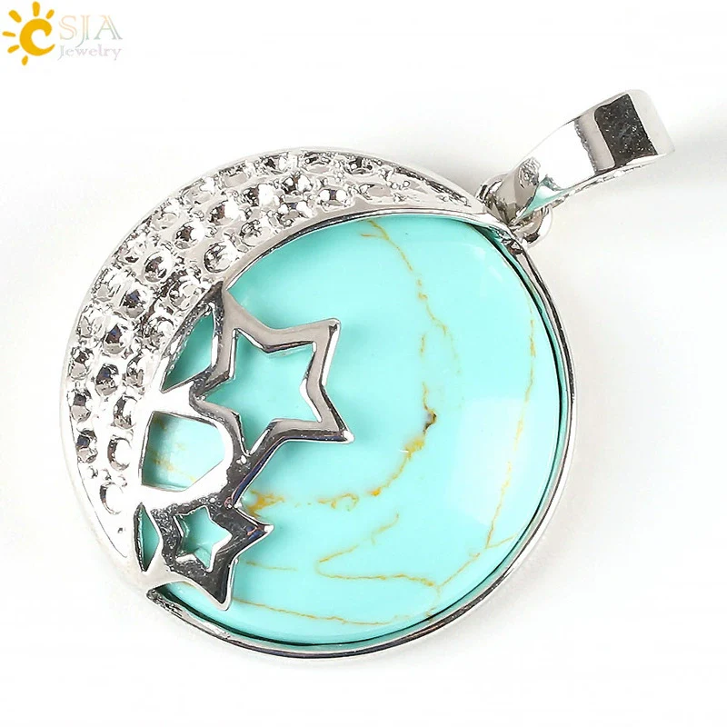 Wholesale Simple Style Natural Semiprecious Stone And Copper Accessories Pendant Necklace With Hollow Back Round Moon Star Design For Women - Image 14
