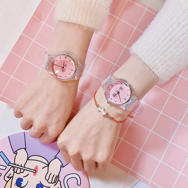 Wholesale Simple Transparent Cartoon Style Plastic And Silicone Watch With Heart Shape For Girls - Image 5