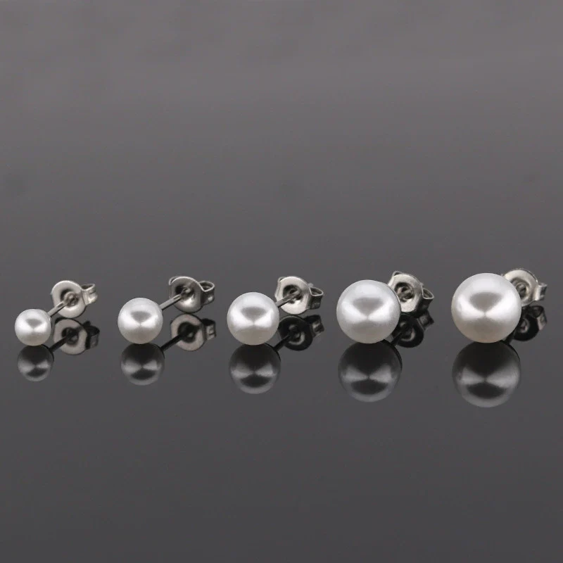 Wholesale Small Fresh Simple Natural Pearl Titanium Steel Geometric Earrings