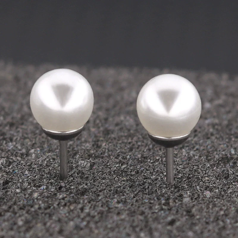 Wholesale Small Fresh Simple Natural Pearl Titanium Steel Geometric Earrings - Image 4