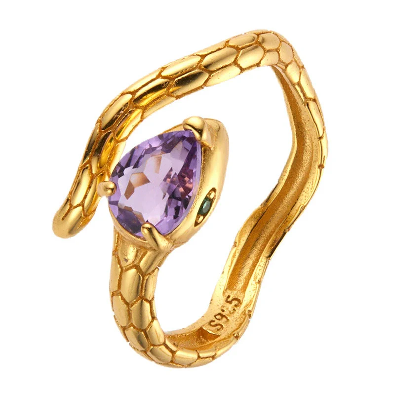 Wholesale Snake Finger Ring S925 Sterling Silver 18K Gold Natural Color Energy Crystal Jewelry Geometric Style Set With Gems - Image 5