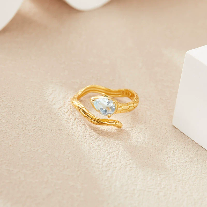 Wholesale Snake Finger Ring S925 Sterling Silver 18K Gold Natural Color Energy Crystal Jewelry Geometric Style Set With Gems - Image 8