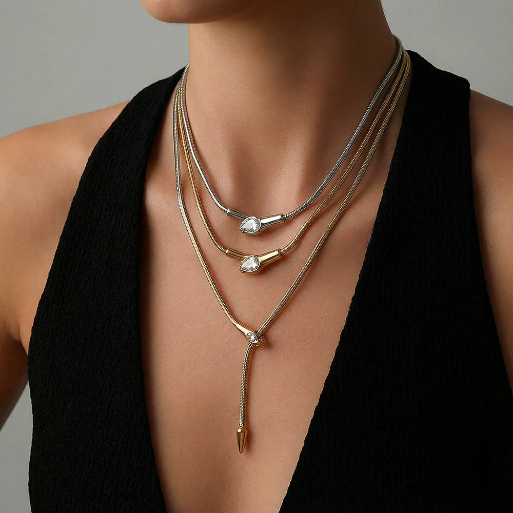 Wholesale Snake Zircon Necklace Stainless Steel Geometric Pattern Electroplated Snake Bone Chain Unisex Fashion Accessory