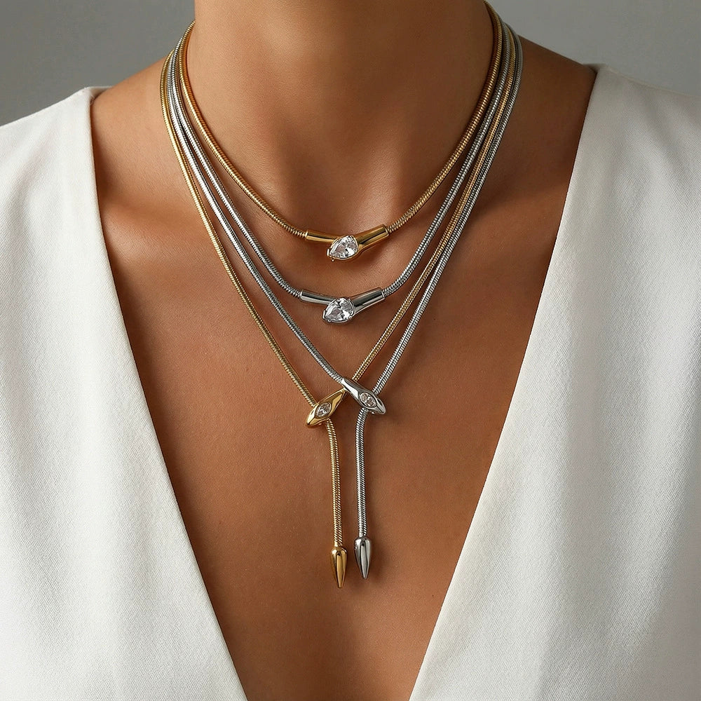 Wholesale Snake Zircon Necklace Stainless Steel Geometric Pattern Electroplated Snake Bone Chain Unisex Fashion Accessory - Image 2