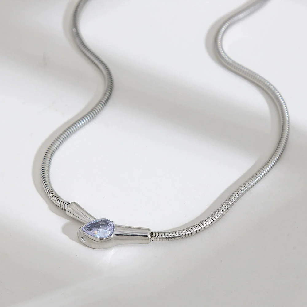 Wholesale Snake Zircon Necklace Stainless Steel Geometric Pattern Electroplated Snake Bone Chain Unisex Fashion Accessory - Image 5