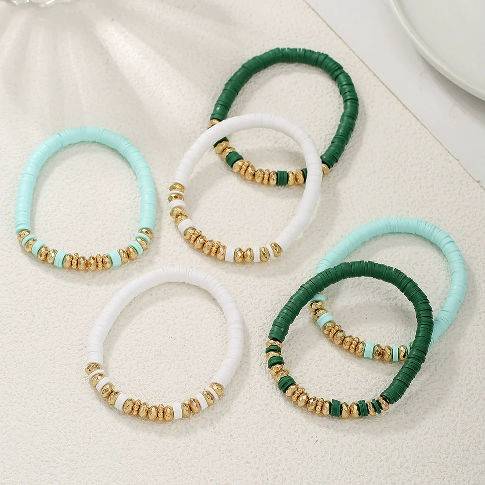 Wholesale Soft Clay Bracelet Set Geometric Polymer Ccb Handmade Unisex Friendship Couple Bracelet - Image 3