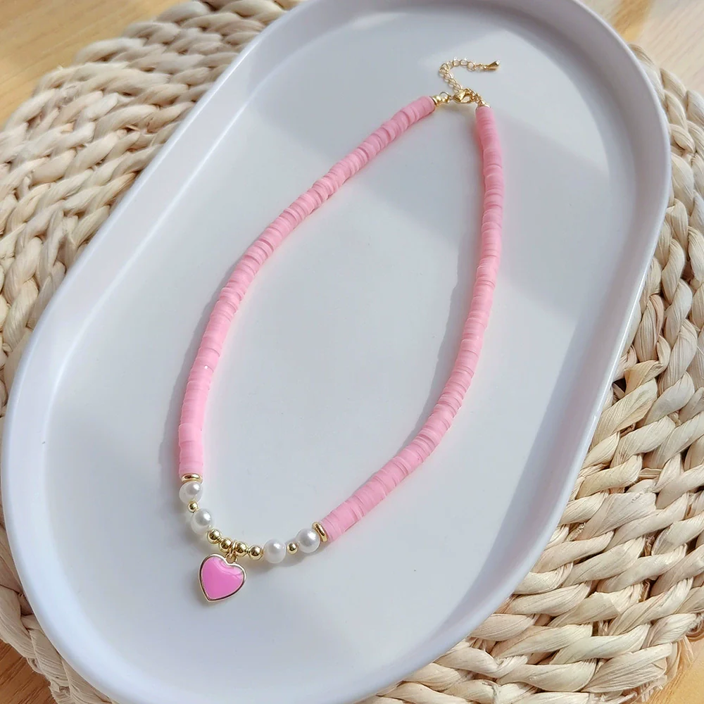 Wholesale Soft Pottery And Organic Glass Women's Bohemian Handmade Beaded Natural Love Pendant Necklace With Geometric Styling And Handwoven Treatment - Image 3
