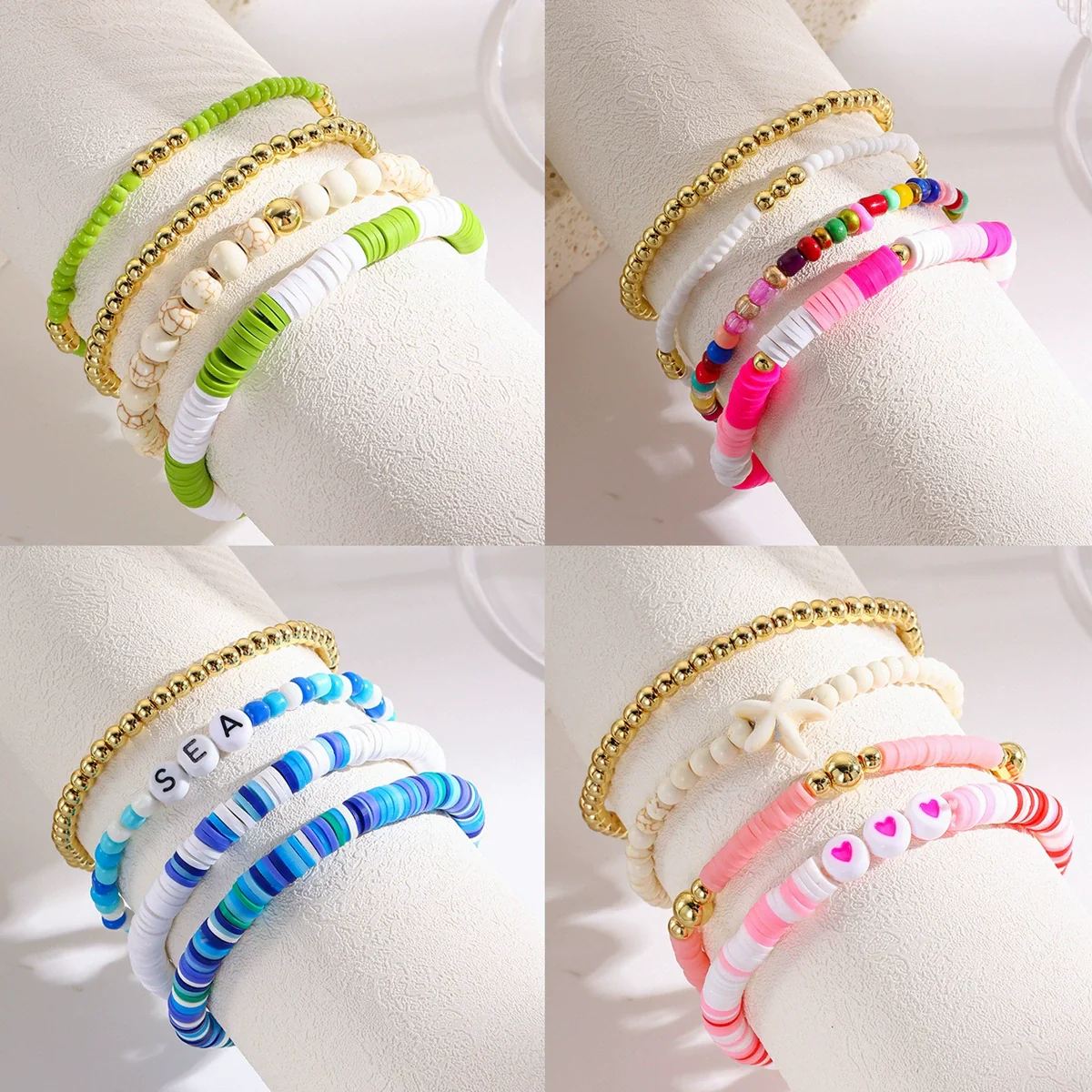 Wholesale Soft Pottery Bohemian Letter Beaded Bracelet For Women With Heart Star Geometric Patterns And Electroplating Treatment - Image 2