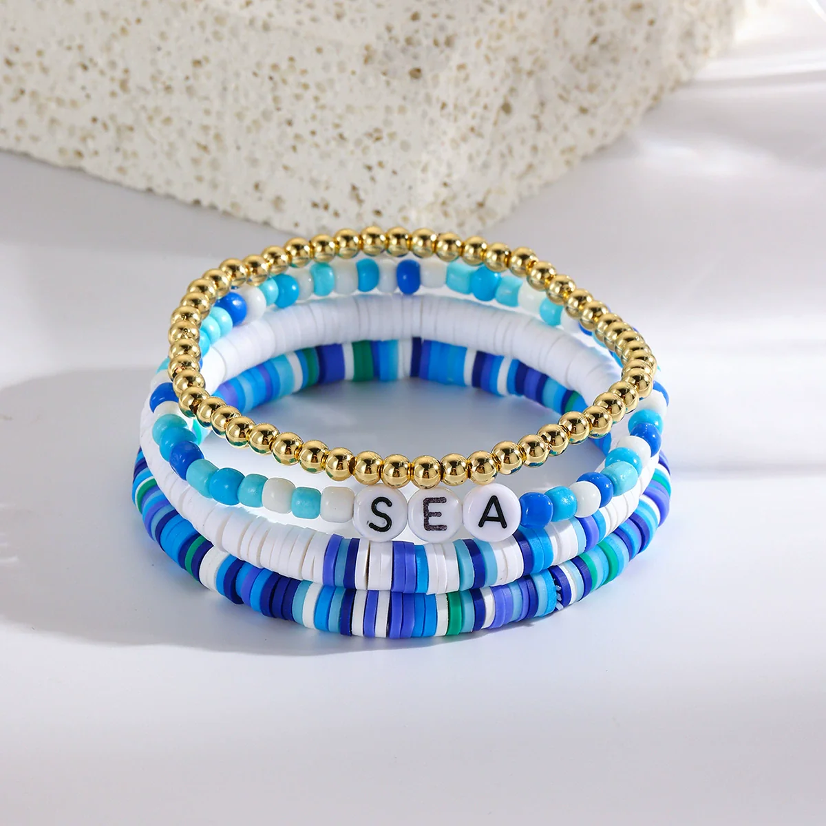 Wholesale Soft Pottery Bohemian Letter Beaded Bracelet For Women With Heart Star Geometric Patterns And Electroplating Treatment - Image 3