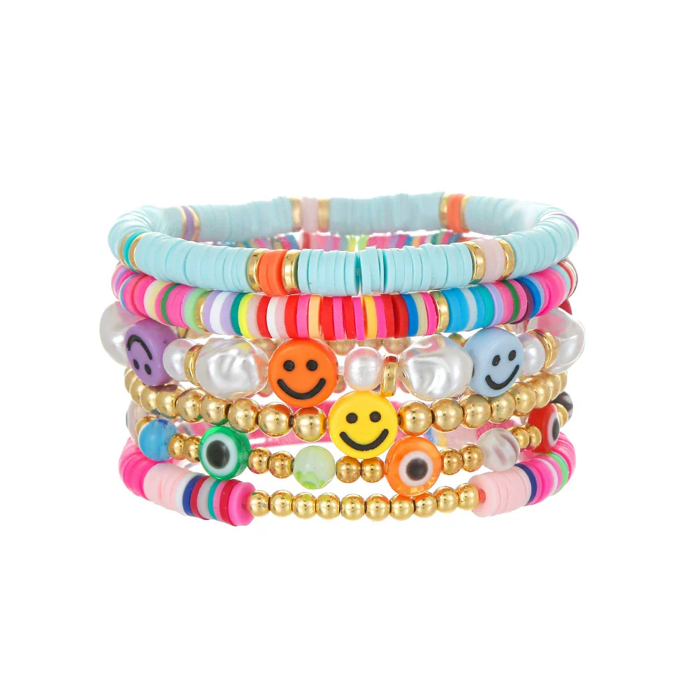 Wholesale Soft Pottery Geometric Smiley Face Bracelet Unisex Electroplating Design