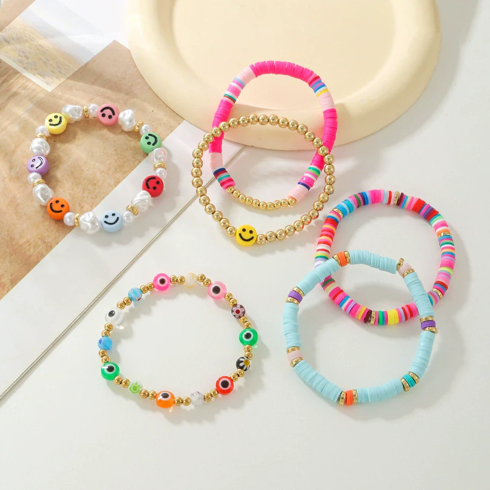 Wholesale Soft Pottery Geometric Smiley Face Bracelet Unisex Electroplating Design - Image 3