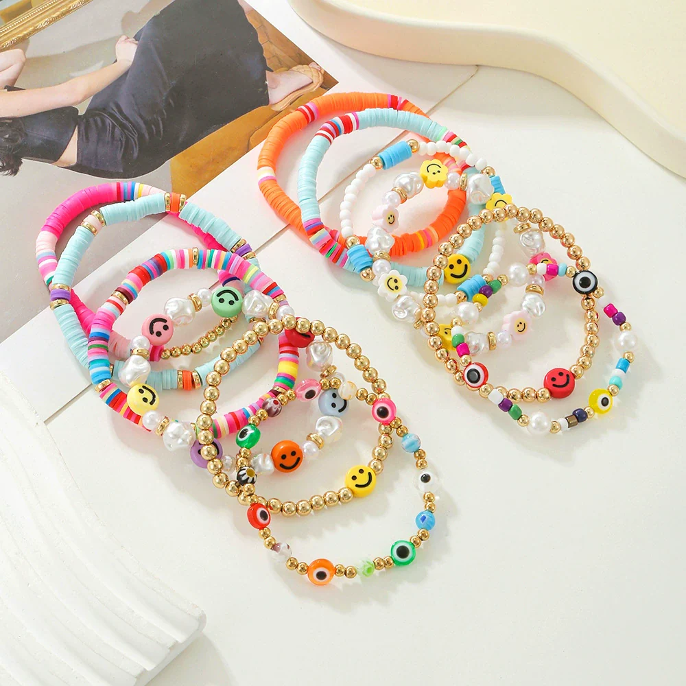 Wholesale Soft Pottery Geometric Smiley Face Bracelet Unisex Electroplating Design - Image 4