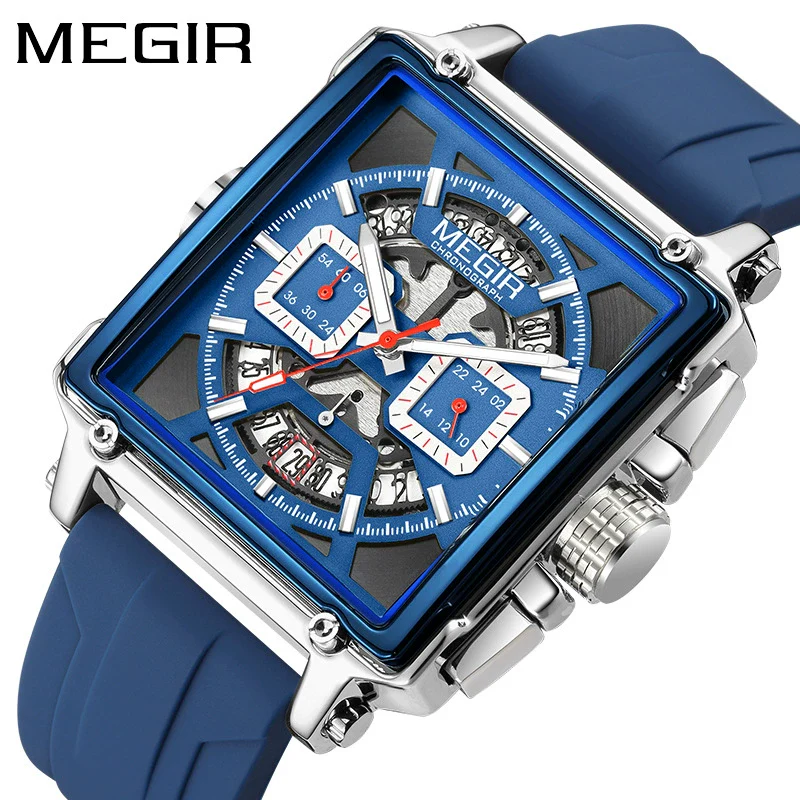 Wholesale Sports Quartz Multifunction Chronograph Men's Watch Alloy Case Silicone Strap Stainless Steel Buckle Square Shape Waterproof Luminous - Image 2