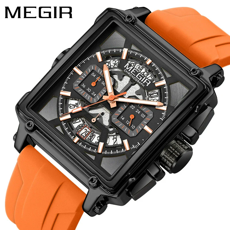 Wholesale Sports Quartz Multifunction Chronograph Men's Watch Alloy Case Silicone Strap Stainless Steel Buckle Square Shape Waterproof Luminous - Image 3