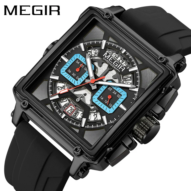 Wholesale Sports Quartz Multifunction Chronograph Men's Watch Alloy Case Silicone Strap Stainless Steel Buckle Square Shape Waterproof Luminous - Image 4