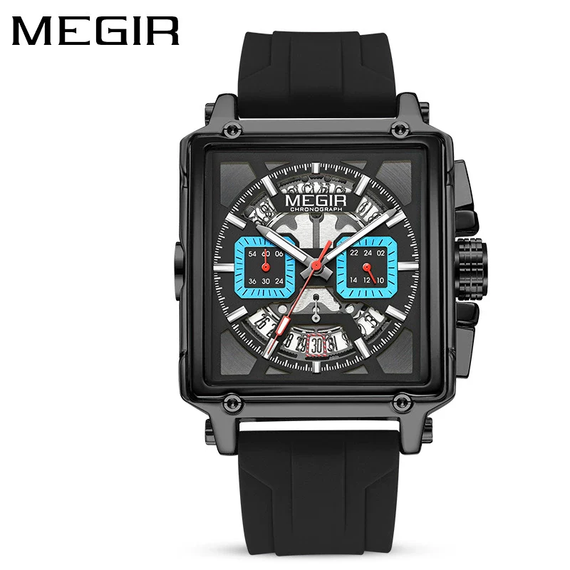 Wholesale Sports Quartz Multifunction Chronograph Men's Watch Alloy Case Silicone Strap Stainless Steel Buckle Square Shape Waterproof Luminous - Image 7