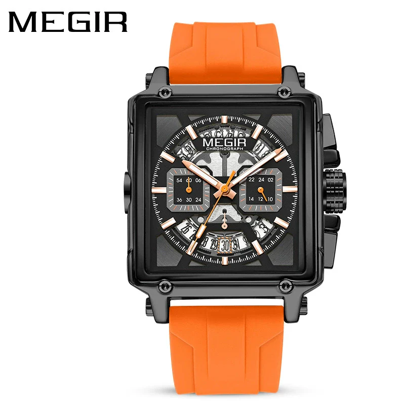 Wholesale Sports Quartz Multifunction Chronograph Men's Watch Alloy Case Silicone Strap Stainless Steel Buckle Square Shape Waterproof Luminous - Image 9