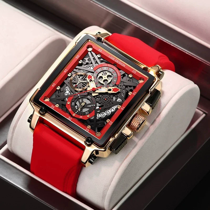 Wholesale Sports Watch Alloy Plastic Square Hollow Quartz Men's Business Style