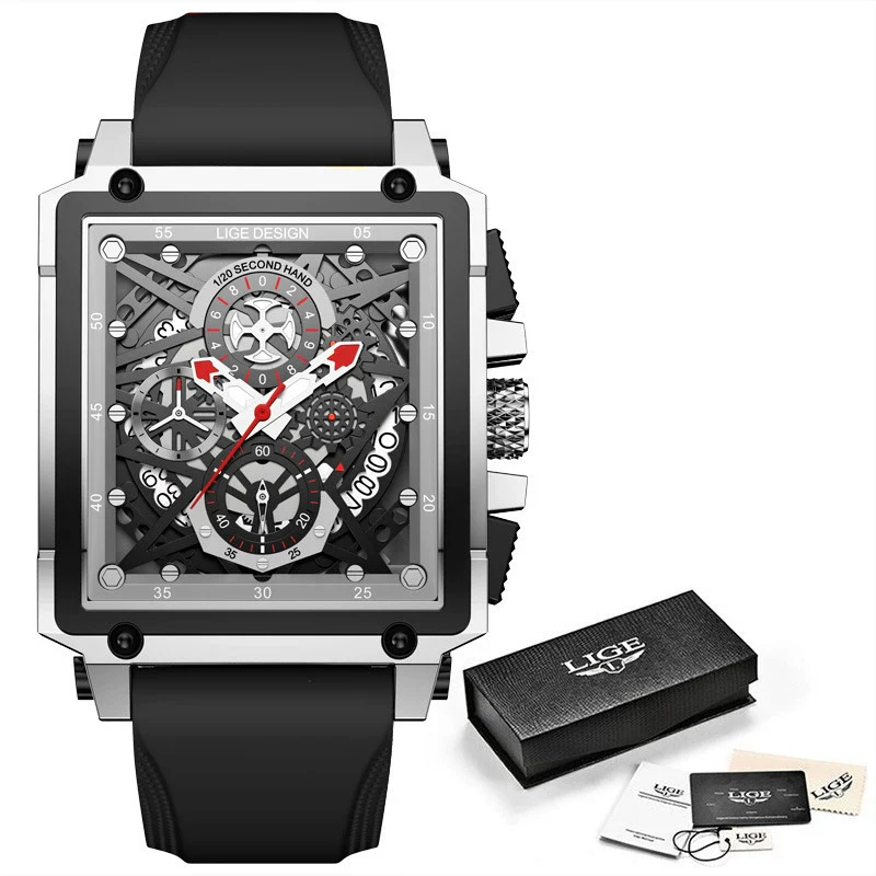 Wholesale Sports Watch Alloy Plastic Square Hollow Quartz Men's Business Style - Image 5