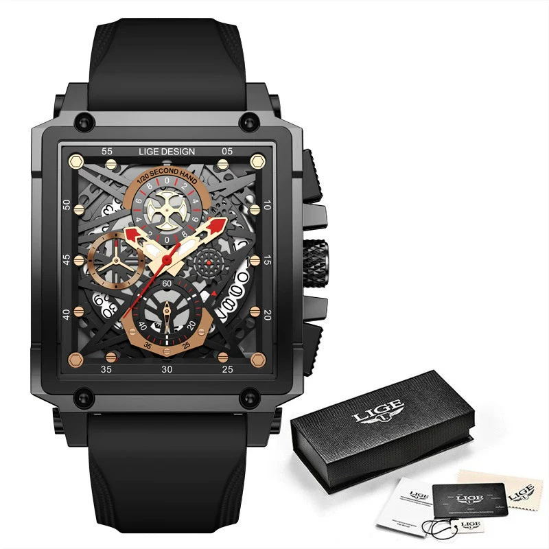 Wholesale Sports Watch Alloy Plastic Square Hollow Quartz Men's Business Style - Image 7