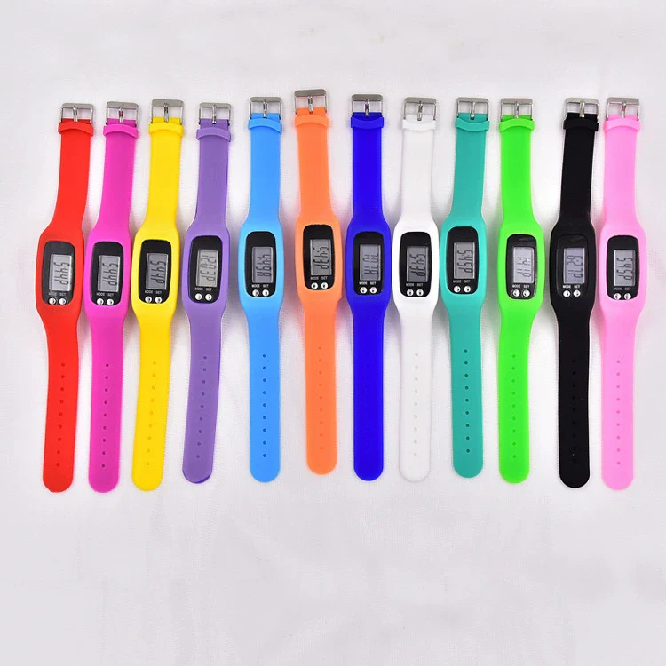 Wholesale Sports Watch Silicone Strap Plastic Case And Mirror Rectangular Dial Multi Function Pedometer Led Display