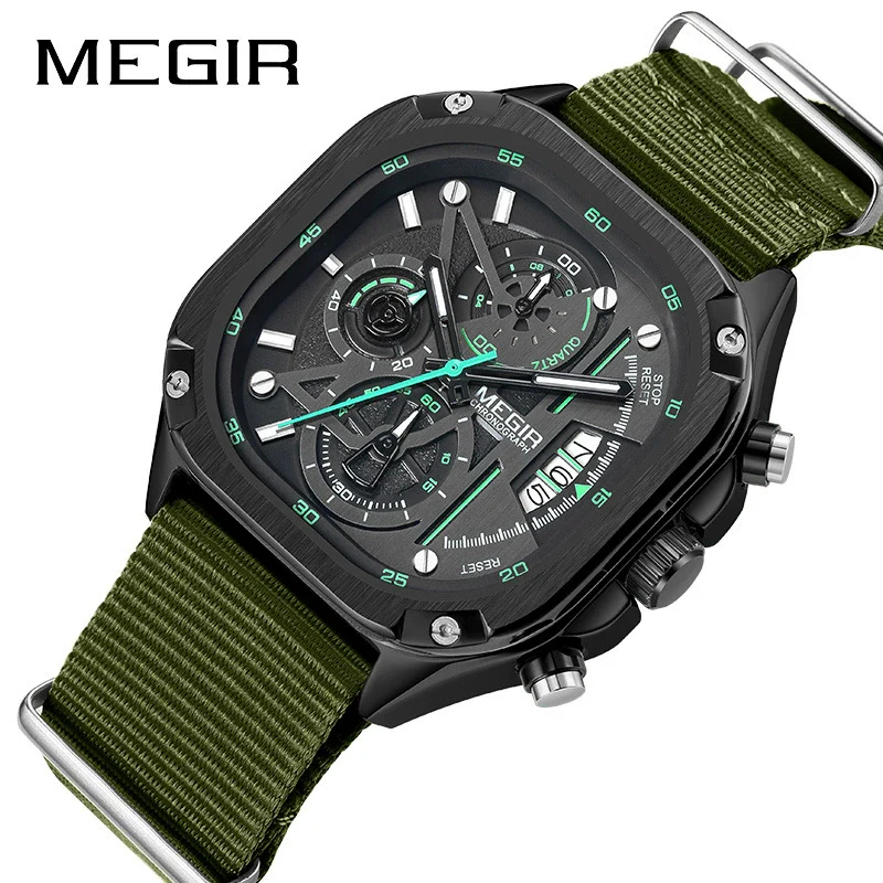Wholesale Square Chronograph Luminous Calendar Watch With Canvas Nylon Belt Alloy Case Mineral Strengthened Glass Mirror And Stainless Steel Clasp