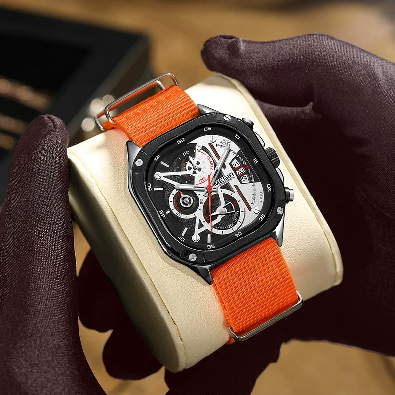 Wholesale Square Chronograph Luminous Calendar Watch With Canvas Nylon Belt Alloy Case Mineral Strengthened Glass Mirror And Stainless Steel Clasp - Image 4