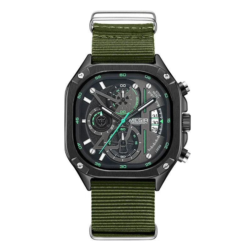 Wholesale Square Chronograph Luminous Calendar Watch With Canvas Nylon Belt Alloy Case Mineral Strengthened Glass Mirror And Stainless Steel Clasp - Image 6